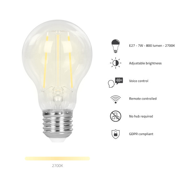 Hombli Smart lampa E27 varmvit 2700K 7W dimbar 123ink